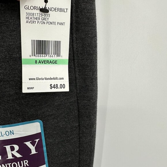 Gloria Vanderbilt Heather Grey Avery Pull-On Ponte Pant Slim Leg Mid-Rise Size 8 - Picture 6 of 8
